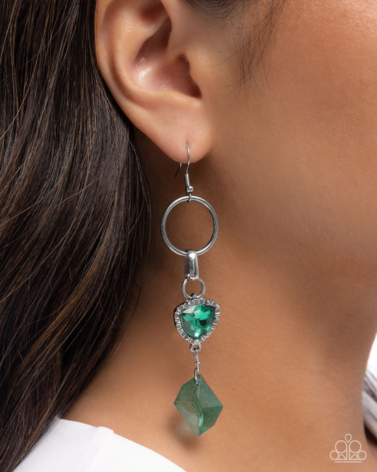Chiseled Clarity - Green Emerald Gem Silver Earring Paparazzi E3053