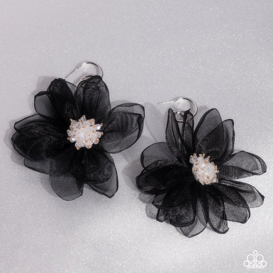 Cosmopolitan Chiffon - Black Chiffon 1 Inch Hoop Earring Paparazzi E2451