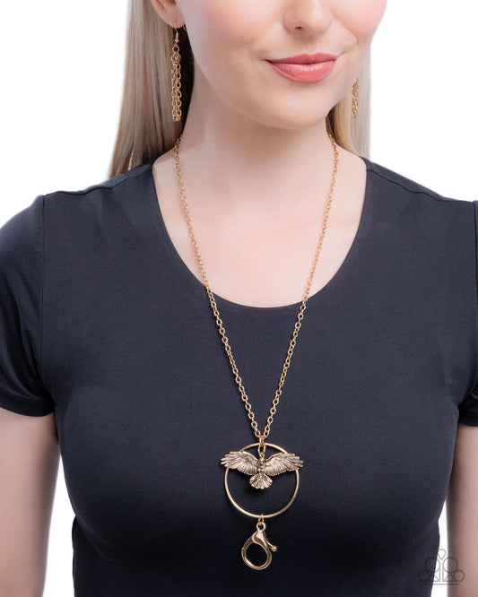 Exemplary Eagle - Gold Antiqued Eagle Pendant Necklace Paparazzi N3293