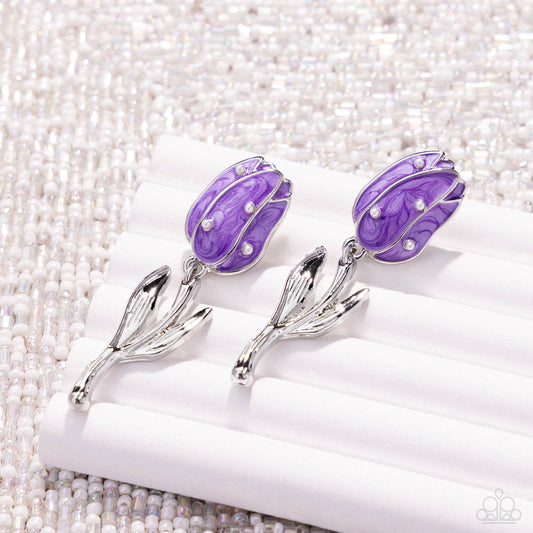 Timeless Tulip - Purple Painted & White Pearl Tulip Post Earring Paparazzi E2620