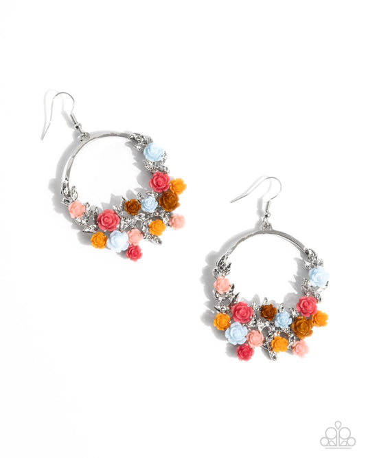 Exceptional Ease - Multicolored Desert Rose, Light Peach, Buckthorn Brown Light Pink Flower Earring Paparazzi E2666