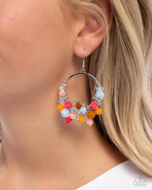 Exceptional Ease - Multicolored Desert Rose, Light Peach, Buckthorn Brown Light Pink Flower Earring Paparazzi E2666