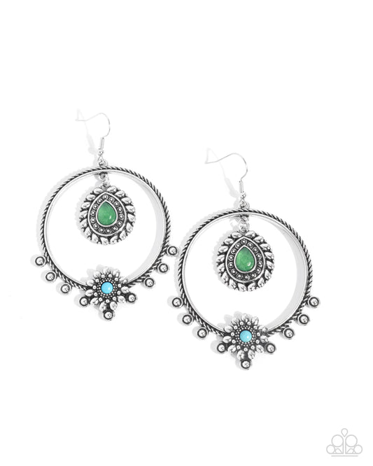 Neutral Nuance - Green & Blue Turquoise Stone Silver Santa Fe Style Earring Paparazzi E2646
