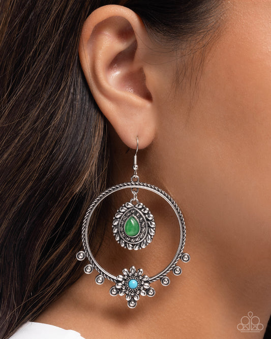 Neutral Nuance - Green & Blue Turquoise Stone Silver Santa Fe Style Earring Paparazzi E2646