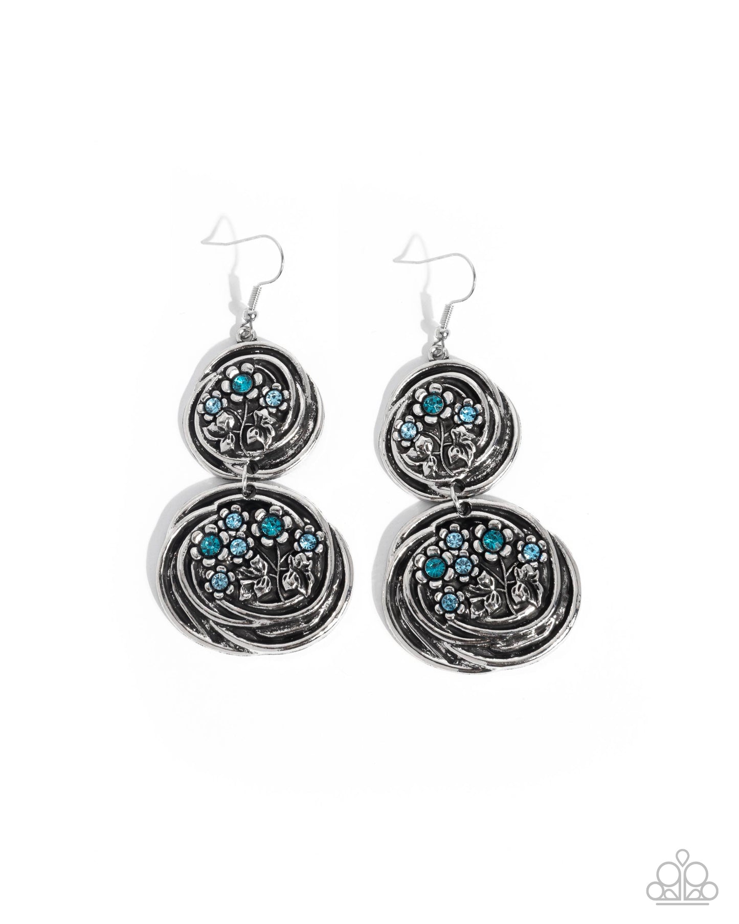 Garden Pavement - Blue Aquamarine & Zircon Rhinestone Silver Earring Paparazzi E2834