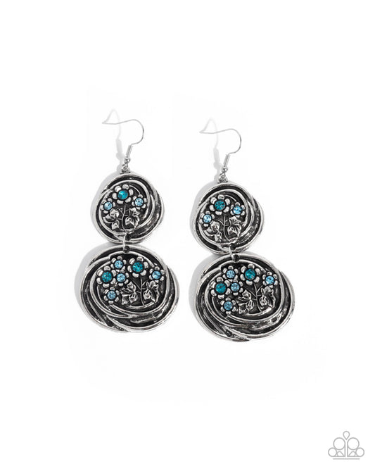Garden Pavement - Blue Aquamarine & Zircon Rhinestone Silver Earring Paparazzi