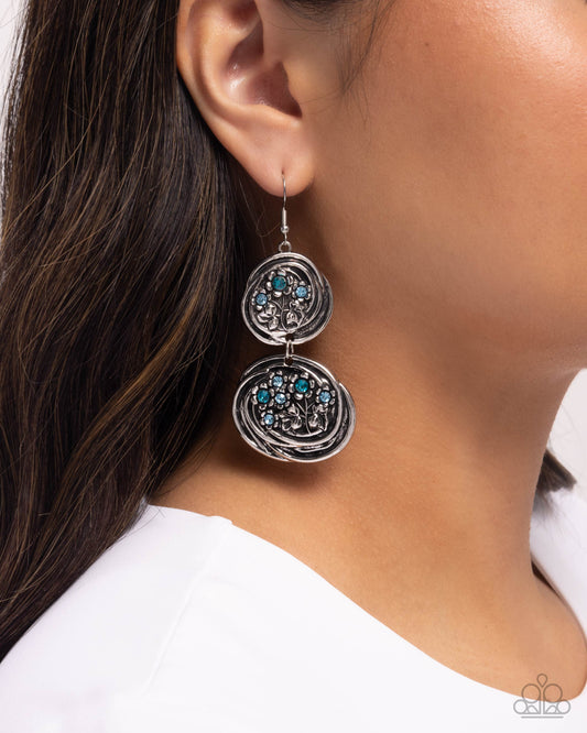 Garden Pavement - Blue Aquamarine & Zircon Rhinestone Silver Earring Paparazzi