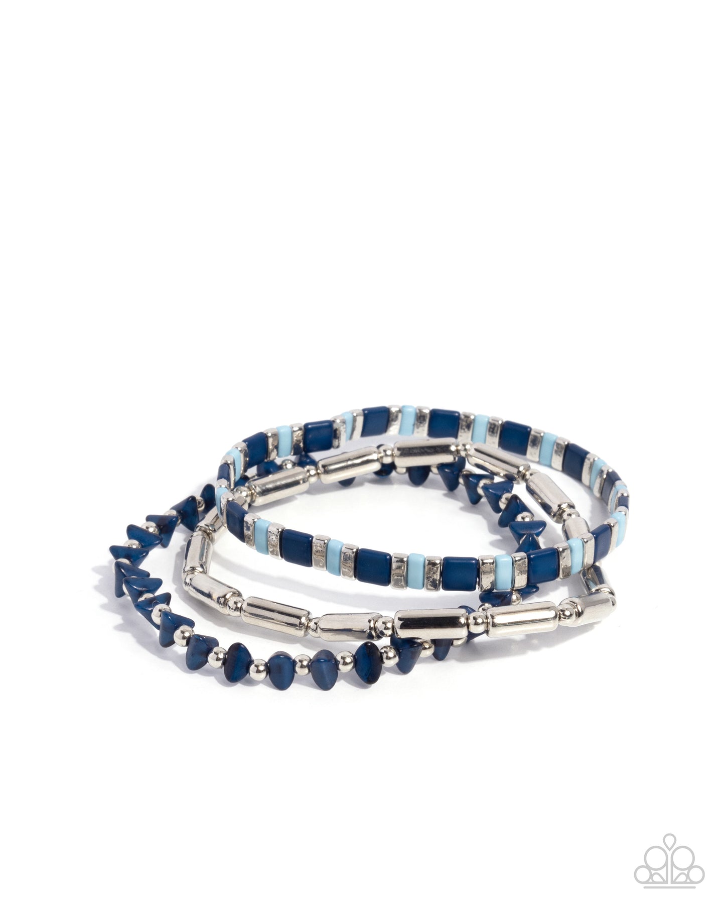 Serendipitous Stack - Blue Winter Sky, Navy & Silver Bead Set Of 3 Stretch Bracelet Paparazzi B2208