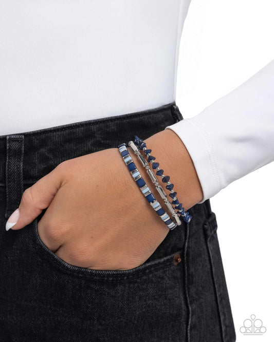 Serendipitous Stack - Blue Winter Sky, Navy & Silver Bead Set Of 3 Stretch Bracelet Paparazzi B2208