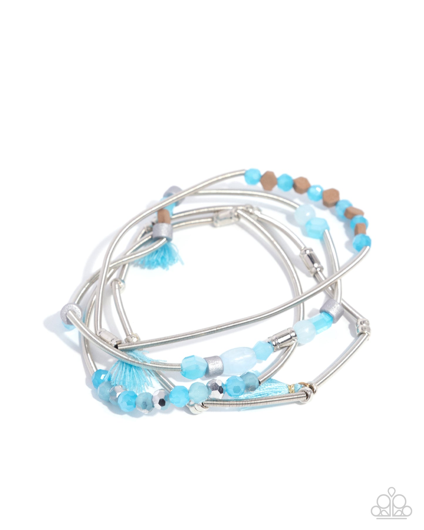 Coiled Color - Blue, Soft Chambray, Winter Sky Bead Stretch Set of 4 Bracelet Paparazzi B2183