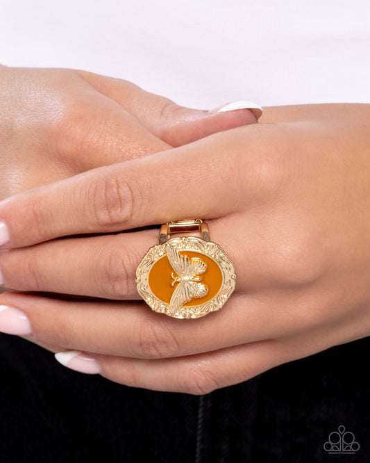 Fluttering Fad - Brown & Gold Butterfly Ring  Paparazzi R0999