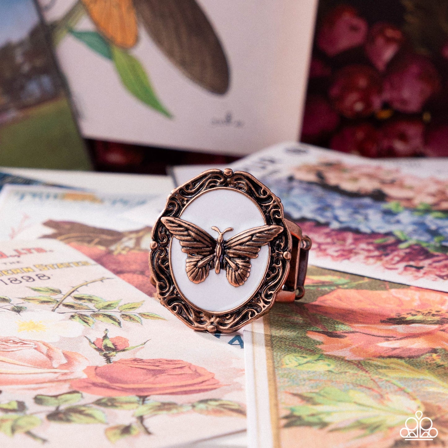 Fluttering Fad - Copper Filigree Butterfly Ring Paparazzi R0992
