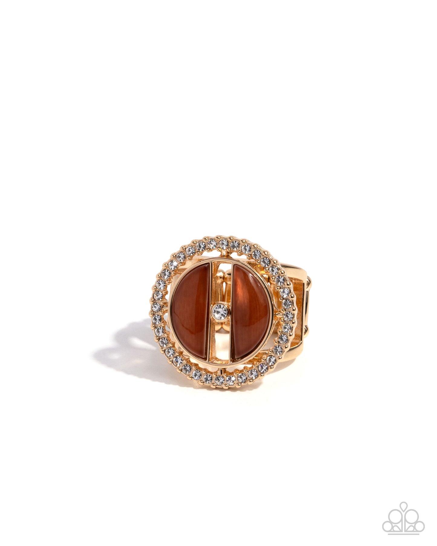 Lavish Looking Glass - Brown Shell & White Gem Ring Paparazzi R1020