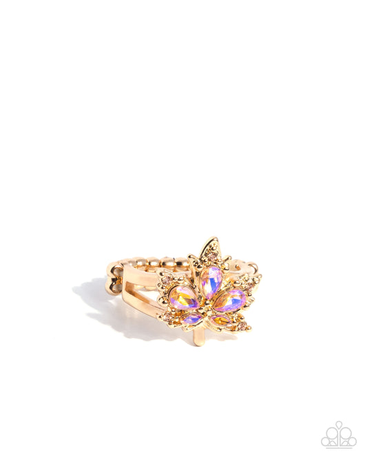 Im An Autumn - Orange Light Peach Rhinestone Leaf Design Gold Ring Paparazzi R1038