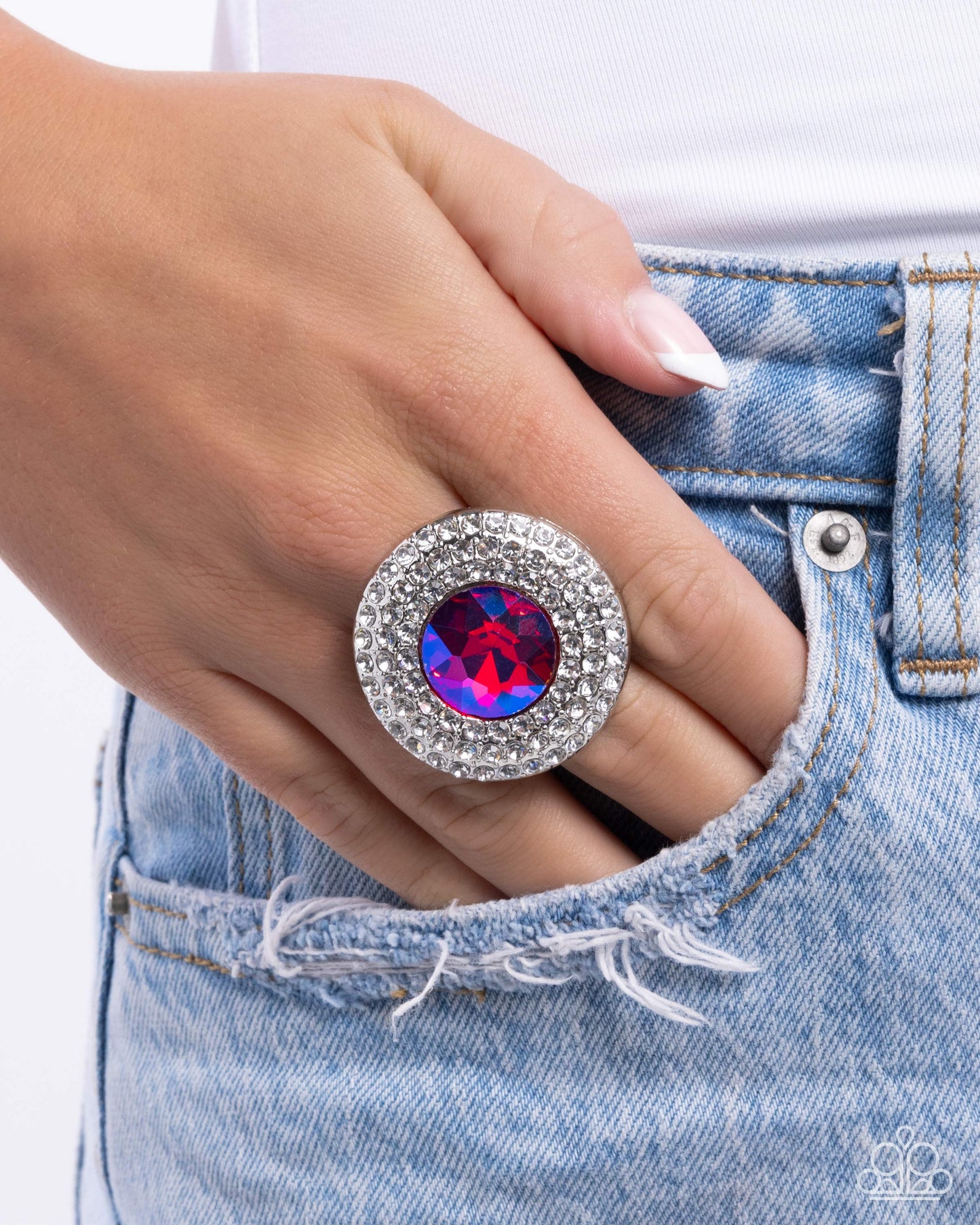 Bedazzled Babe - Pink UV Shimmer Gem Oversized Statement Ring Paparazzi R0929
