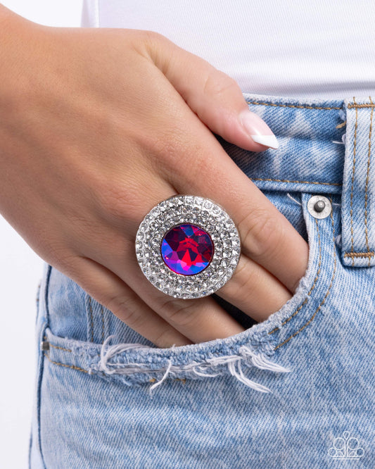 Bedazzled Babe - Pink UV Shimmer Gem Oversized Statement Ring Paparazzi R0929