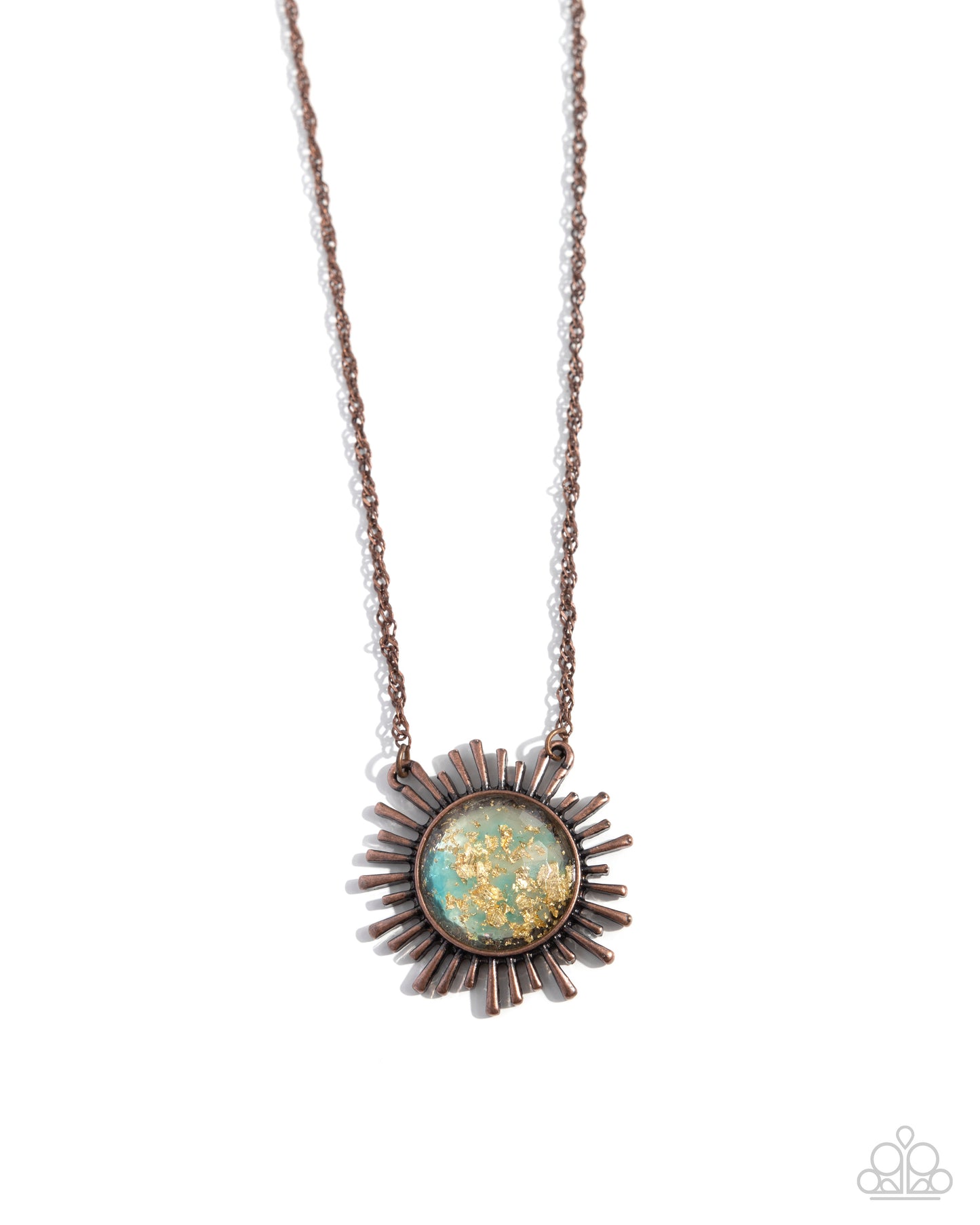 Fairytale Foil Copper, Blue, Peach Sunburst Pendant Necklace Paparazzi N2585