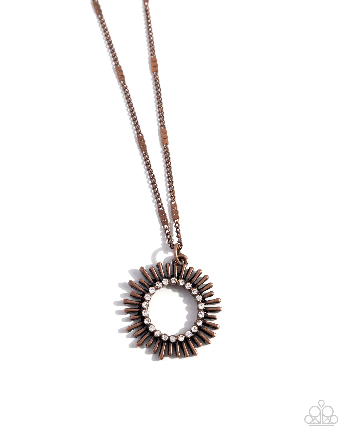 Sunburst Suprise Copper & White Rhinestone Sunburst Necklace Paparazzi N2586