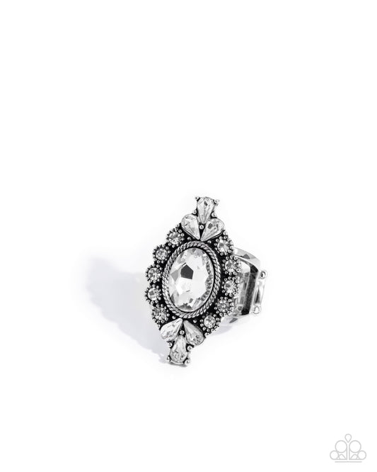 Hot Off The FINESSE - White Gem & Rhinestone Glitzy Ring Paparazzi R1196