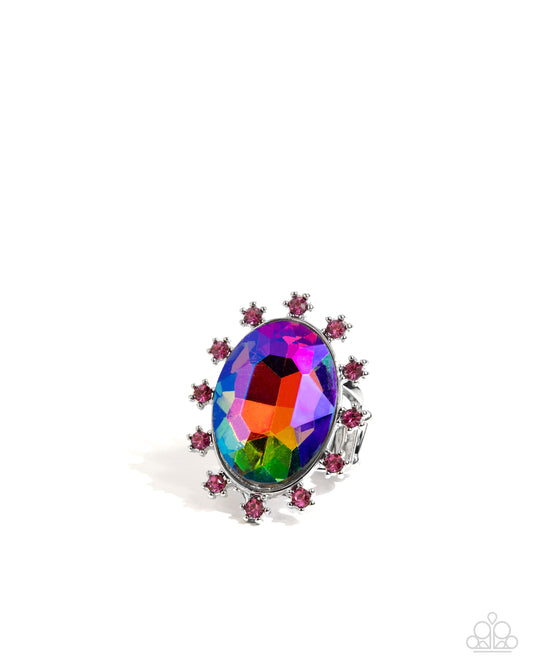 Make a Sound - Pink Fuchsia Rhinestone & Oval UV Shimmery Gem Ring Paparazzi R1084