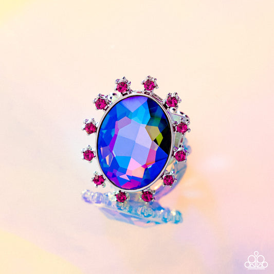 Make a Sound - Pink Fuchsia Rhinestone & Oval UV Shimmery Gem Ring Paparazzi R1084