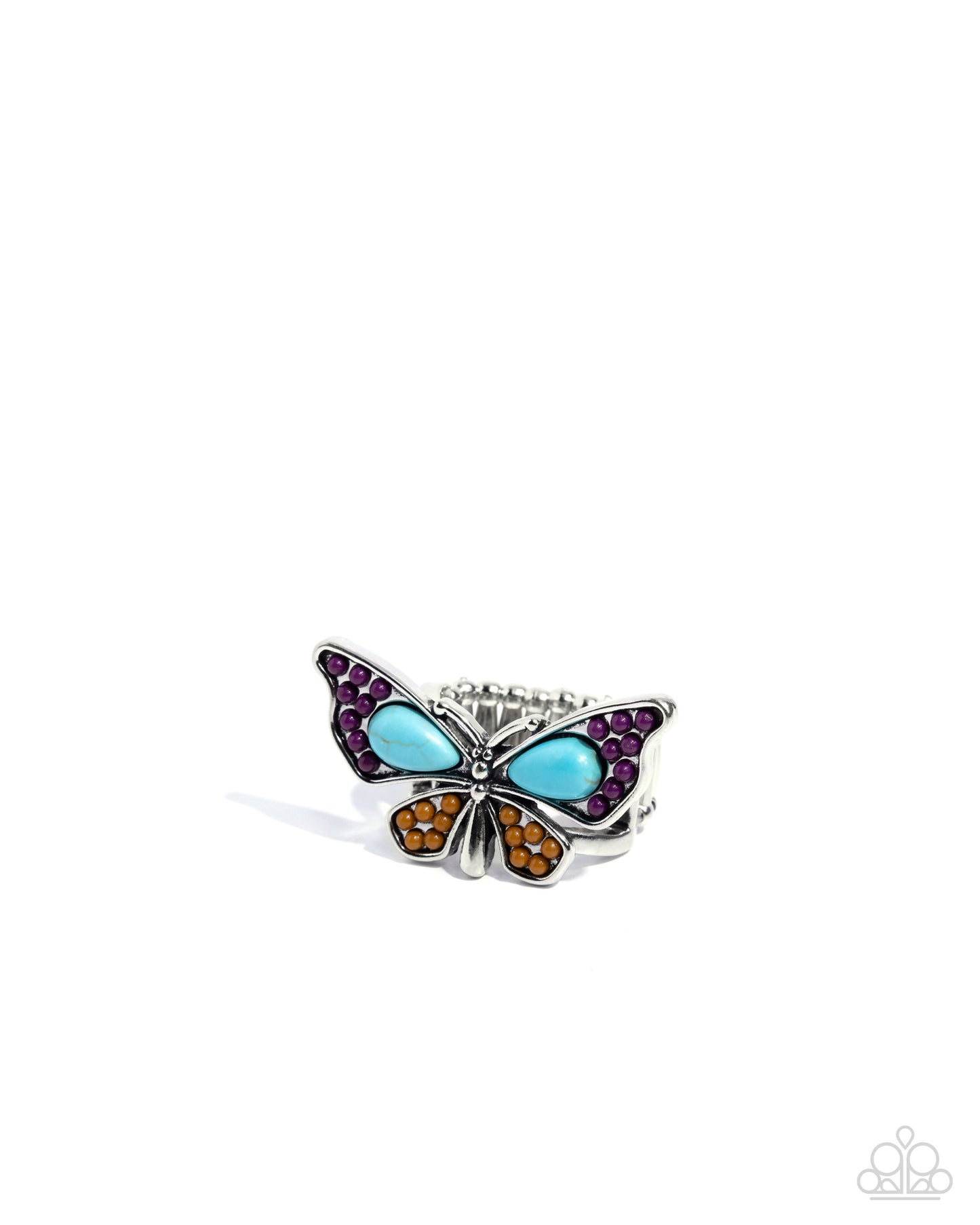 Aerial Acceleration - Purple Plum, Buckthorn Brown Seed Bead & Turquoise Stone Butterfly Ring Santa Fe Style Paparazzi R1026