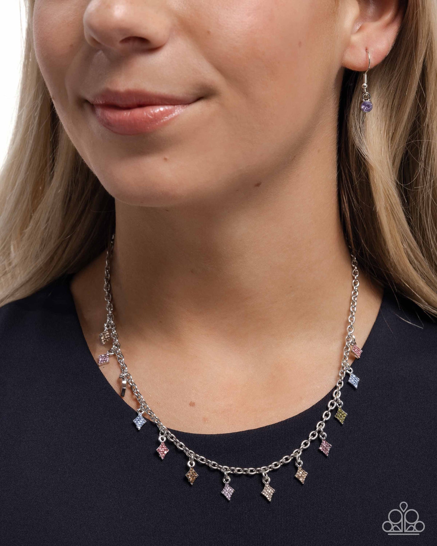 Decadent Diamonds - Multicolored Pink, Blue, Green, Purple Rhinestone Silver Charm Style Necklace Paparazzi N3532