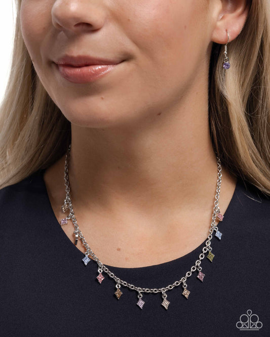 Decadent Diamonds - Multicolored Pink, Blue, Green, Purple Rhinestone Silver Charm Style Necklace Paparazzi N3532