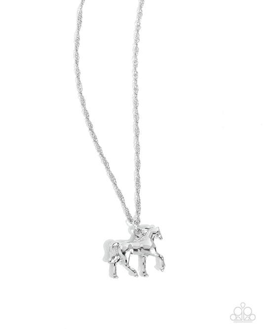 Stallion Statement - Silver Singapore Chain & Stallion Horse Santa Fe Style Necklace Paparazzi N3133