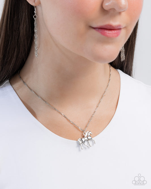 Stallion Statement - Silver Singapore Chain & Stallion Horse Santa Fe Style Necklace Paparazzi N3133