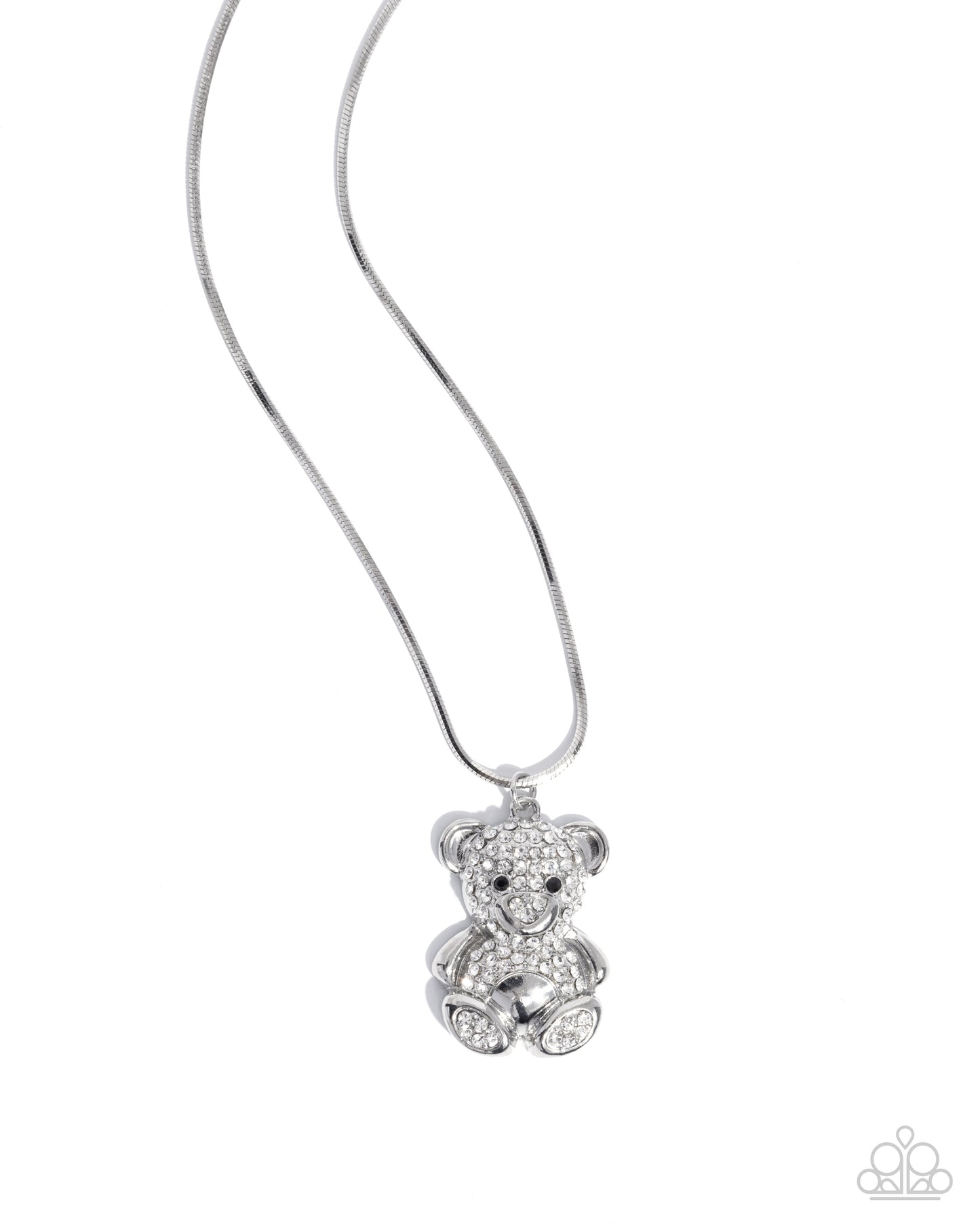 Cuddly Chic - White Rhinestone Silver Bear Charm Necklace Paparazzi