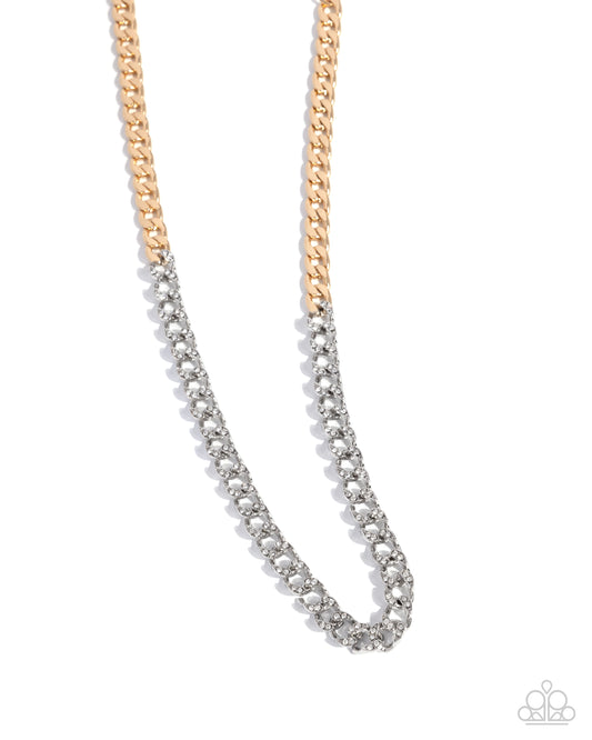 Modular Maven - Multi Gold & Silver Curb Chain, White Rhinestone Embellished Necklace Paparazzi