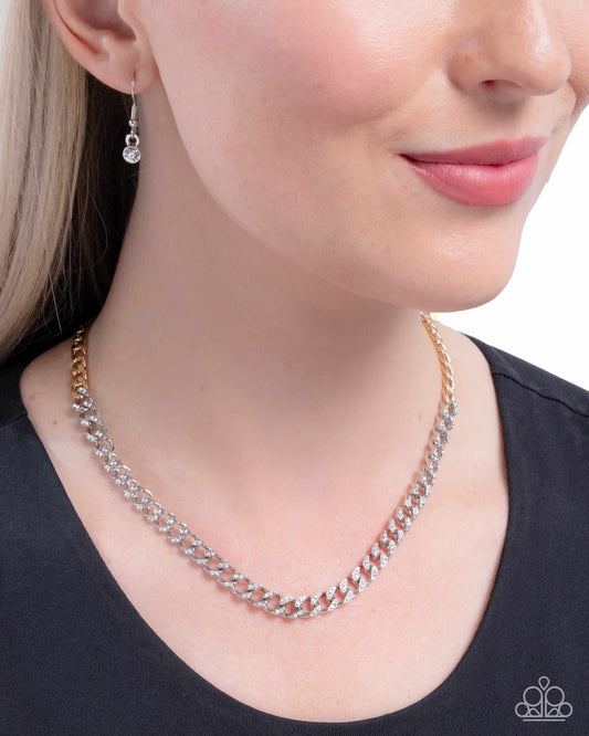 Modular Maven - Multi Gold & Silver Curb Chain, White Rhinestone Embellished Necklace Paparazzi