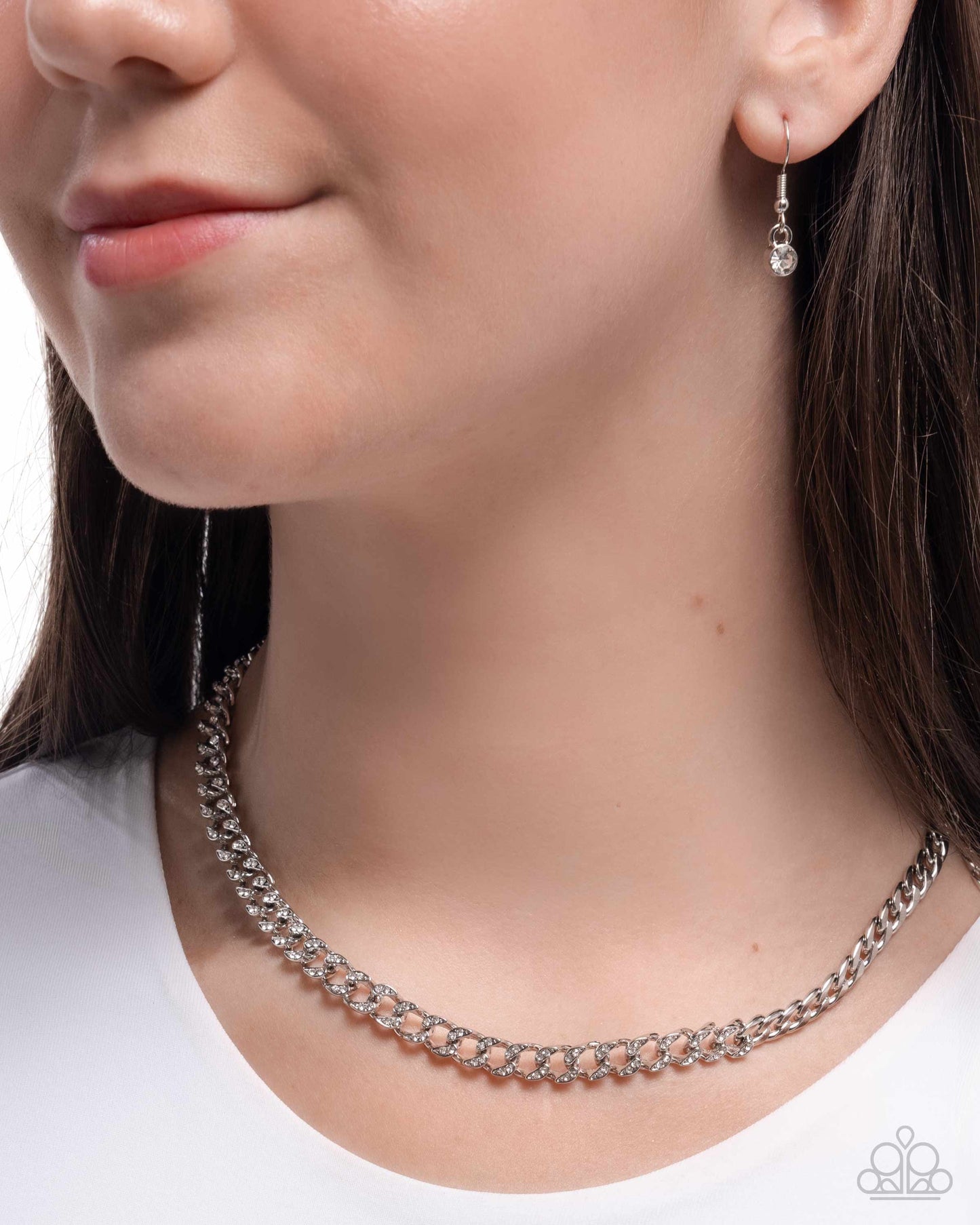 Modular Maven - White Shimmering Rhinestone Curb Chain Necklace Paparazzi