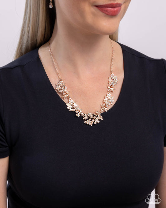 Refined Rule - Rose Gold, White Pearl & Rhinestone Necklace Paparazzi N3118