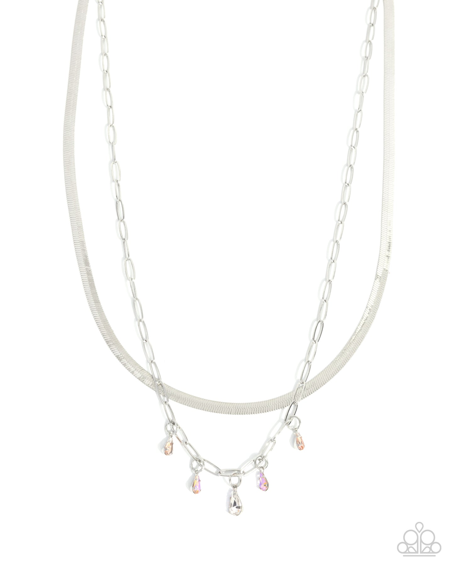 Suave Shimmy - Orange, White, Orange Iridescent Gem Layered Herringbone Chain Necklace Paparazzi N3536