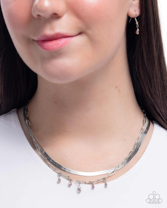 Suave Shimmy - Orange, White, Orange Iridescent Gem Layered Herringbone Chain Necklace Paparazzi N3536