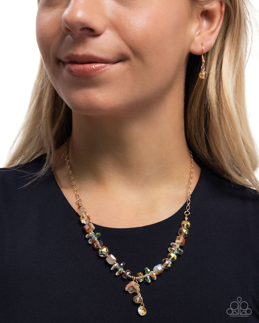 Tasteful Tulip - Orange Tulip Charm, Iridescent Gem & Orange Bead Necklace Paparazzi N3235
