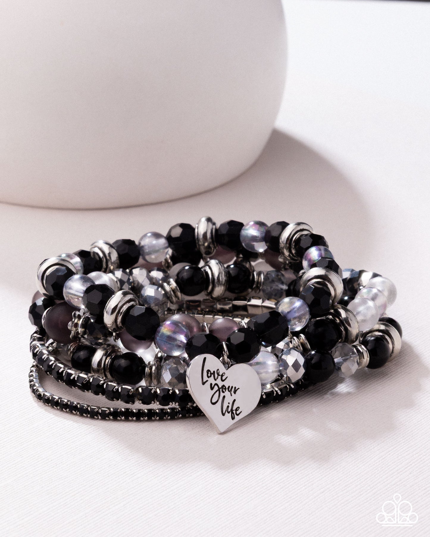 Optimistic Opulence - Black Love Your Life Stack Bracelet Set Of 6 Pink Diamond Exclusive Life Of The Party Paparazzi B2253