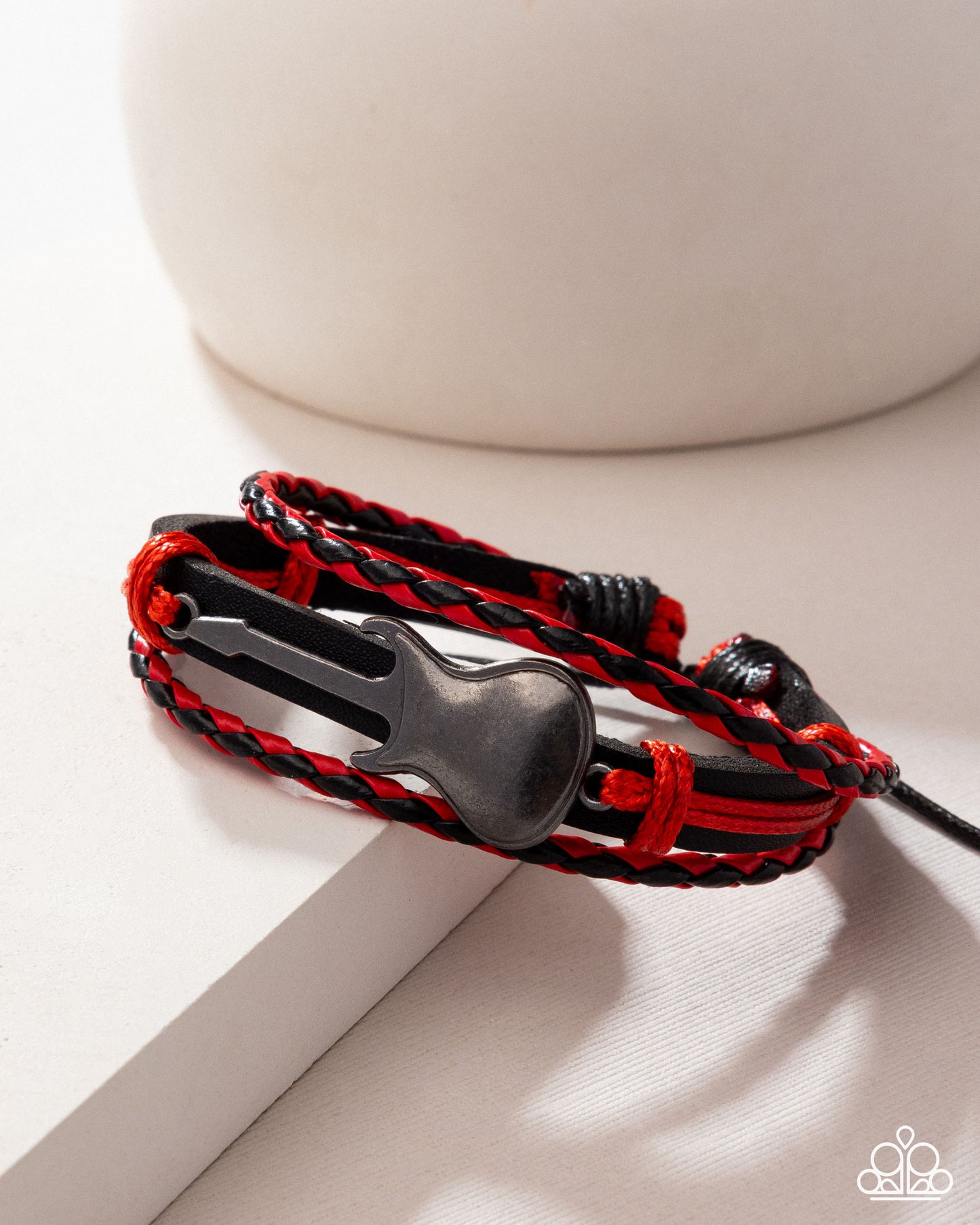 Lead Guitar - Red & Black Cording Matallic Guitar "Charm Urban Bracelet Life Of The Party Pink Diamond Exclusive Paparazzi B2242