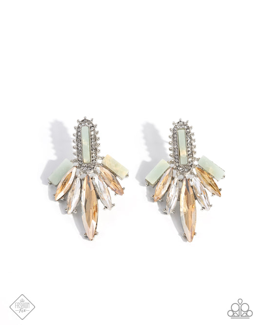 Elegant Excellence - Multi Blue Milky Stone, Champagne & White Gem Post Earring Fiercely 5th Avenue January 2025 Fashion Fix Paparazzi E2845