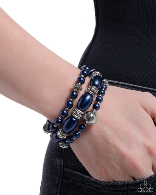 Smooth Stacks - Blue Pearly Navy Bead Set Of 3 Stretch Bracelet Paparazzi B2142