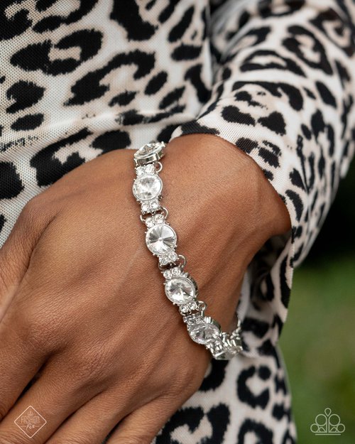 Never-Ending Elite - White Gem Bracelet March 2025 Fiercely 5th Avenue Fashion Fix Paparazzi B2069