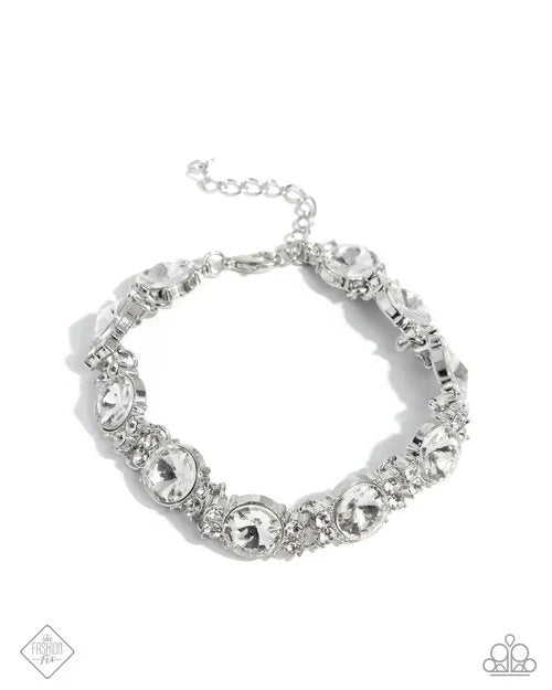 Never-Ending Elite - White Gem Bracelet March 2025 Fiercely 5th Avenue Fashion Fix Paparazzi B2069