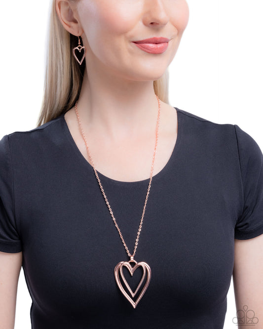 Lets HEART At the Very Beginning - Rose Gold Double Heart Necklace Paparazzi N3539