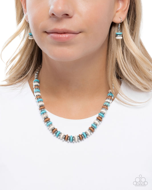 Straightforward Stones - Blue Turquoise, White, Light Brown Stone Santa Fe Style Necklace Paparazzi