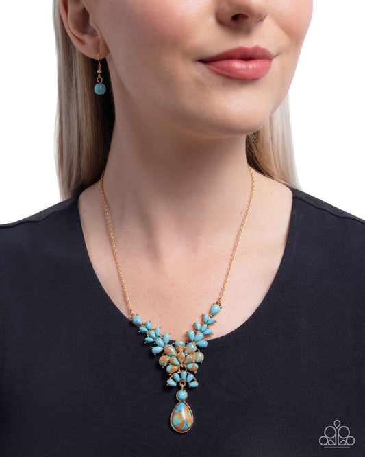 Haute Havoc - Brown & Turquoise Marbled Stone Gold Necklace Paparazzi