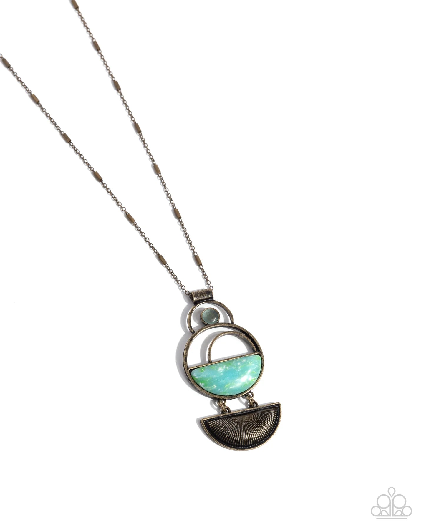 Paparazzi STACK In Business - Brass, Blue Stone and Green Cat's Eye Stone Necklace N3763