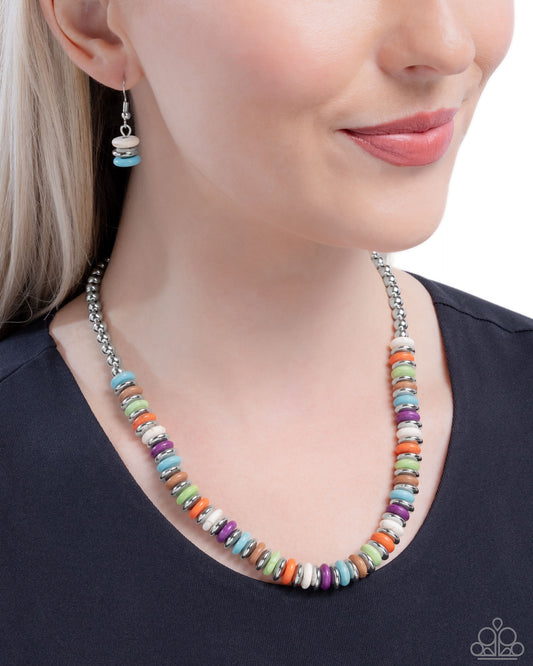 Straightforward Stones - Multicolored Stone & Silver Disc Necklace Santa Fe Style Paparazzi N3541