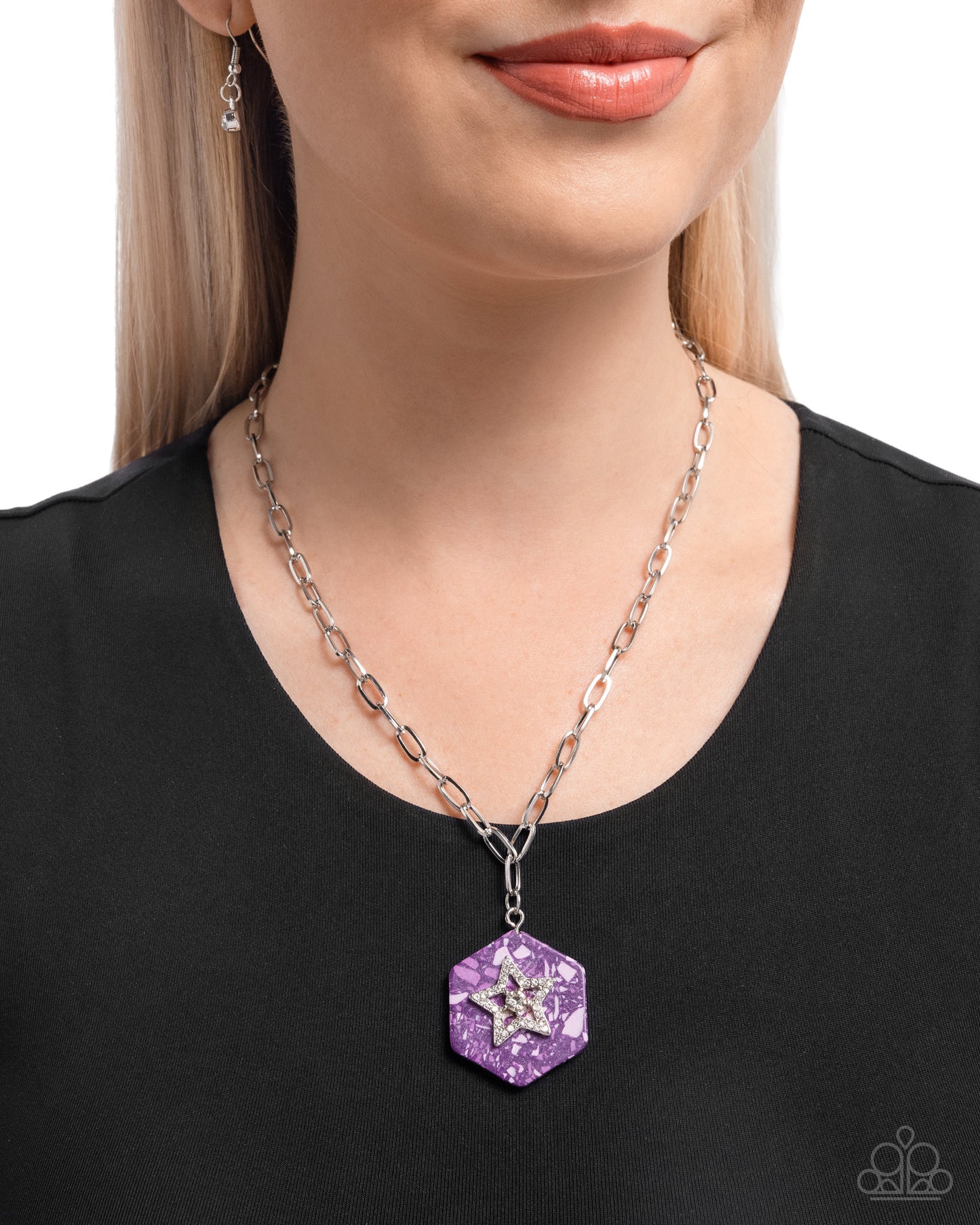 Stellar Sediment - Purple Terrazzo Stone & White Rhinestone Necklace Paparazzi N2955